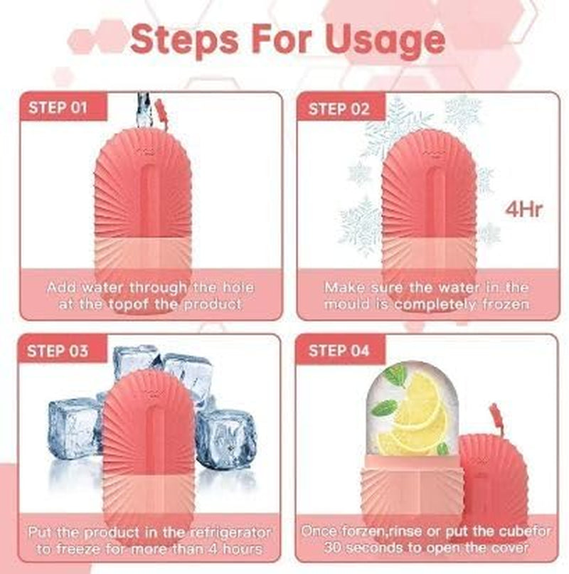 1PACK Ice Face Roller,Ice Cube Roller for Face, Beauty Massage Silicone Ice Mold Skin Care,Reusable Ice Cube Roller (Pink)