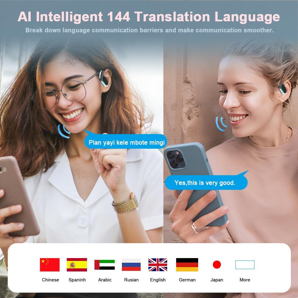 AI Language Translator Earbuds Real Time, Supports 144 Languages, Earphone 3-In-1 Accents，Headphones Language Earbud Translators Bluetooth & APP for Travel, Business, and Learning（Black）